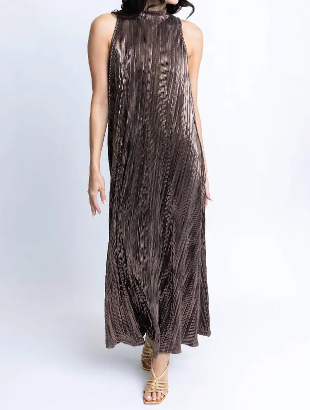 Metallic Halter Maxi Dress In Black