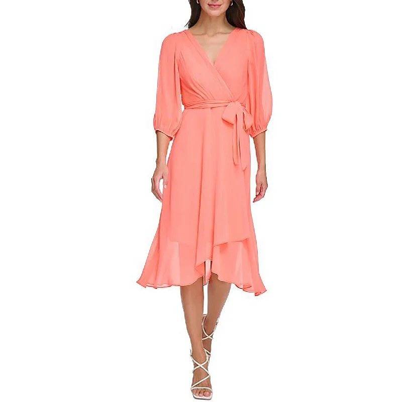 Womens Chiffon Surplice Midi Dress