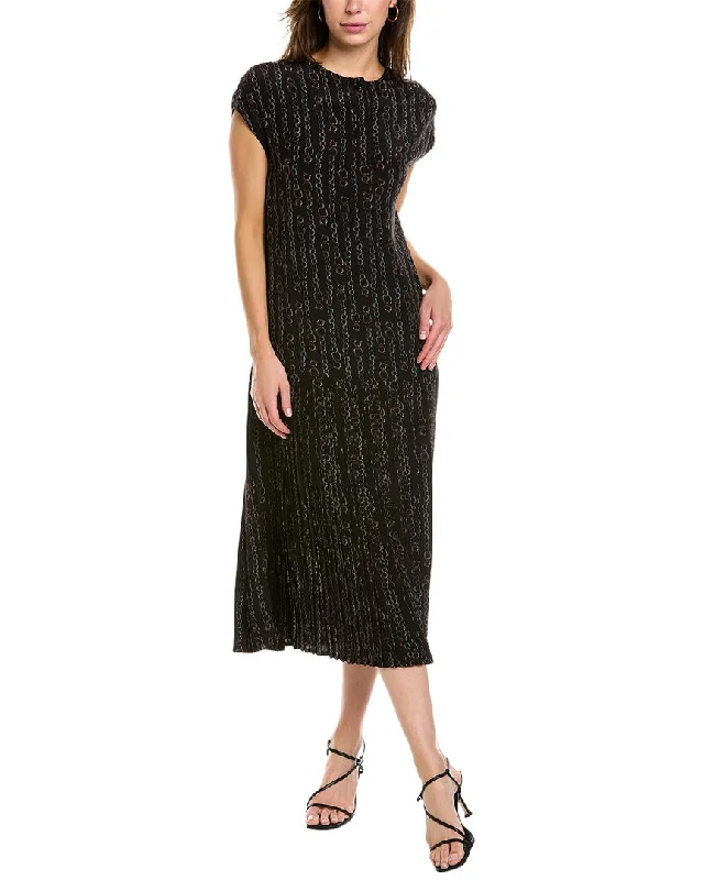 Ferragamo Chain Print Pleated Silk Midi Dress