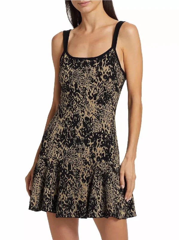 Lidia Knit Sleeveless Mini Dress In Gold Leopard