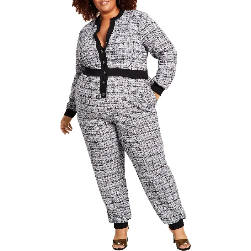 Nina Parker Womens Plus Tweed Jogger Leg Jumpsuit