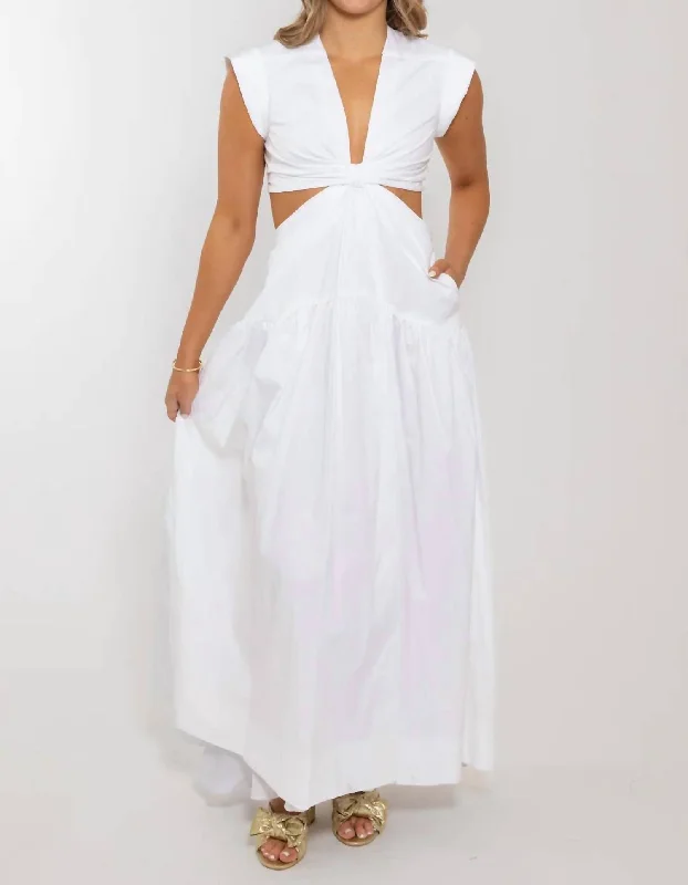 Solid Poplin Maxi Dress In White