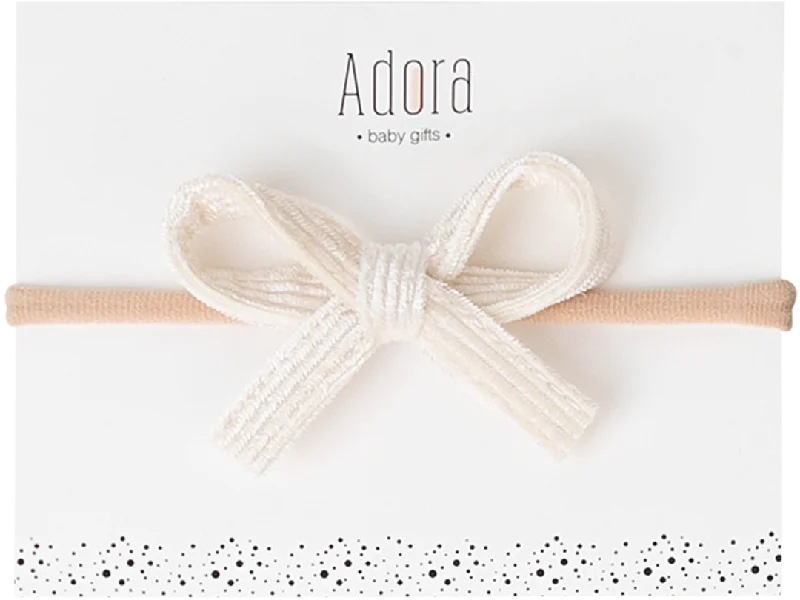 Adora Mini Corduroy Bow Baby Headband - Vanilla Corduroy