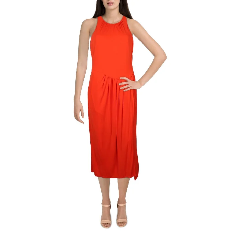 Lezlie Womens Shirred Sleeveless Midi Dress