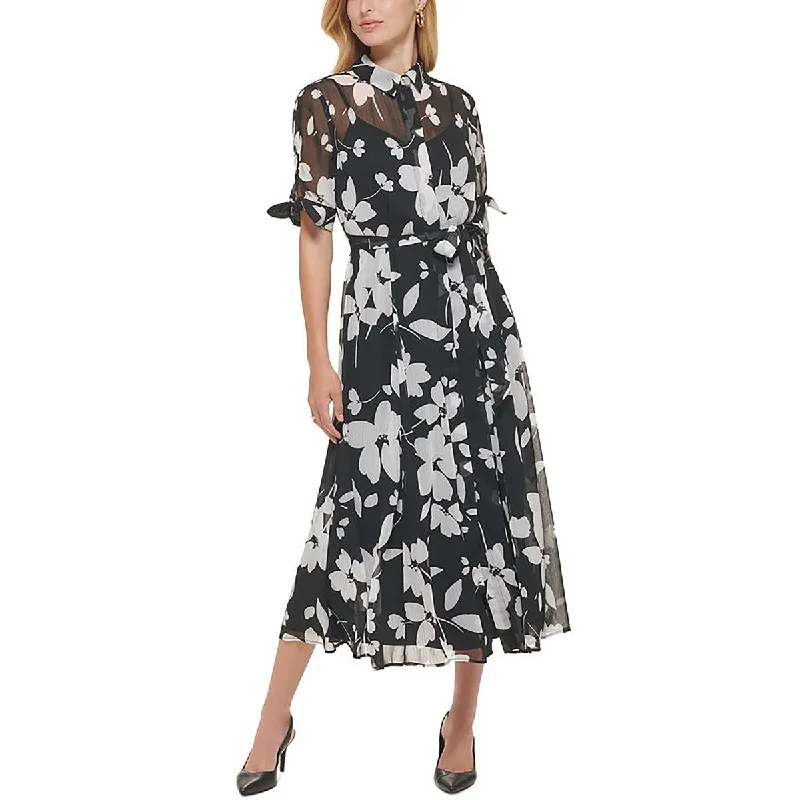 Plus Womens Midi Belted Shirtdress