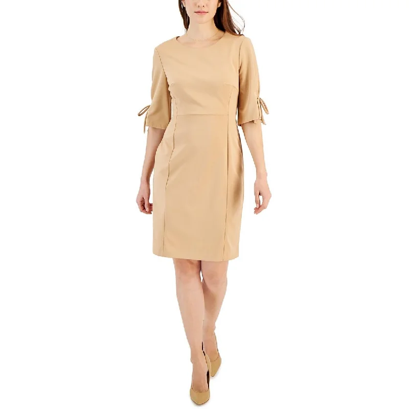 Petites Womens Fitted Midi Wear To Work Dress