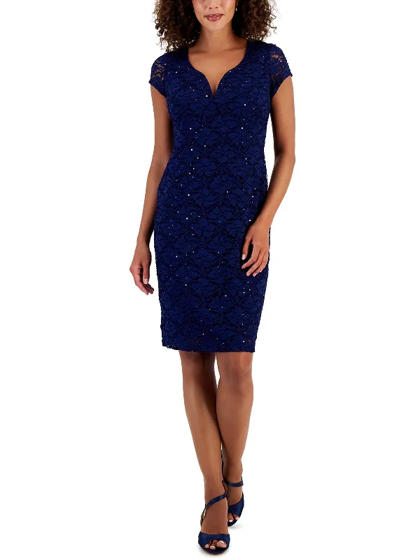 Womens Lace Knee-Length Cocktail And Party Dress