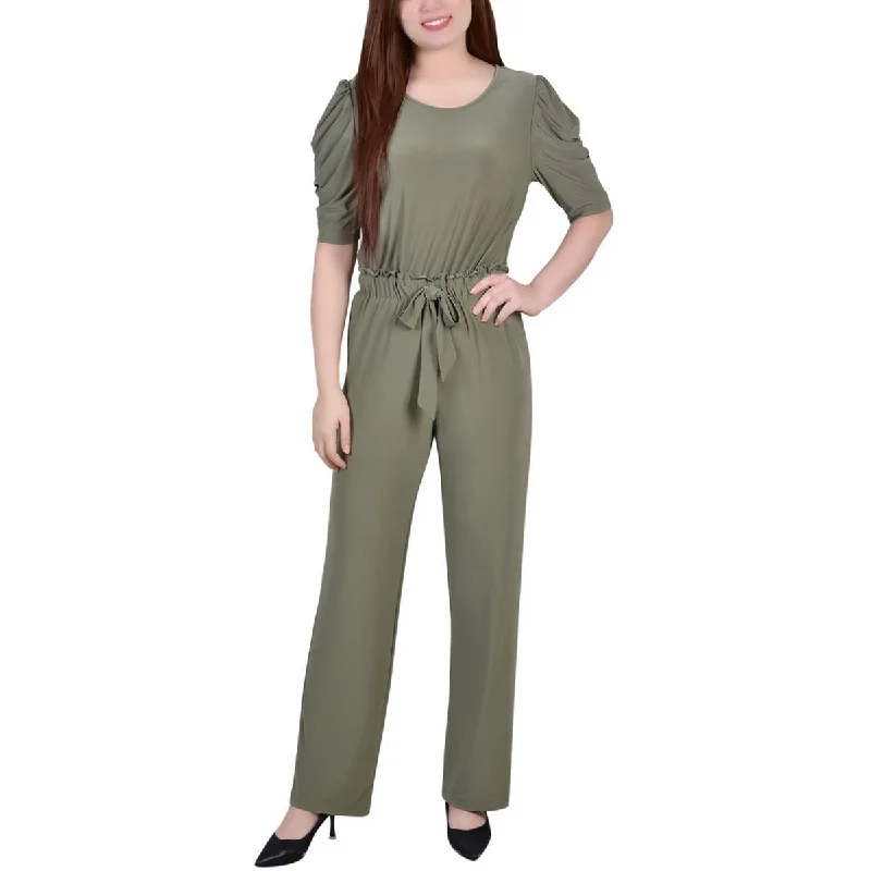 NY Collection Womens Knit Elbow Sleeves Jumpsuit