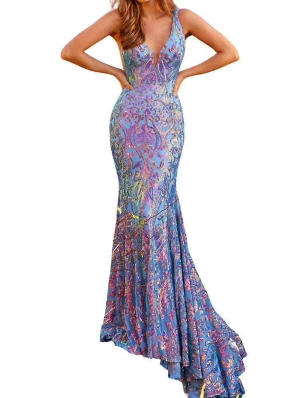 Iridescent Prom Dress In Iridescent/blue