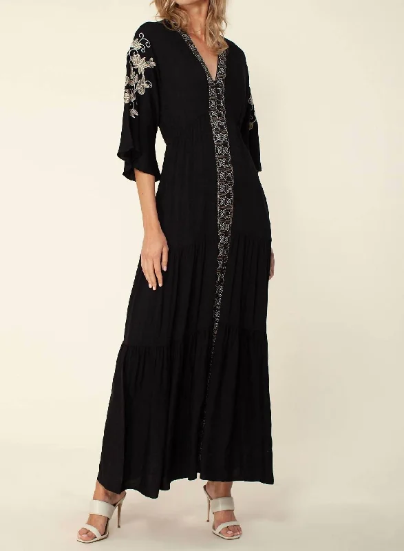 Cecilia Embroidered Maxi Dress In Black