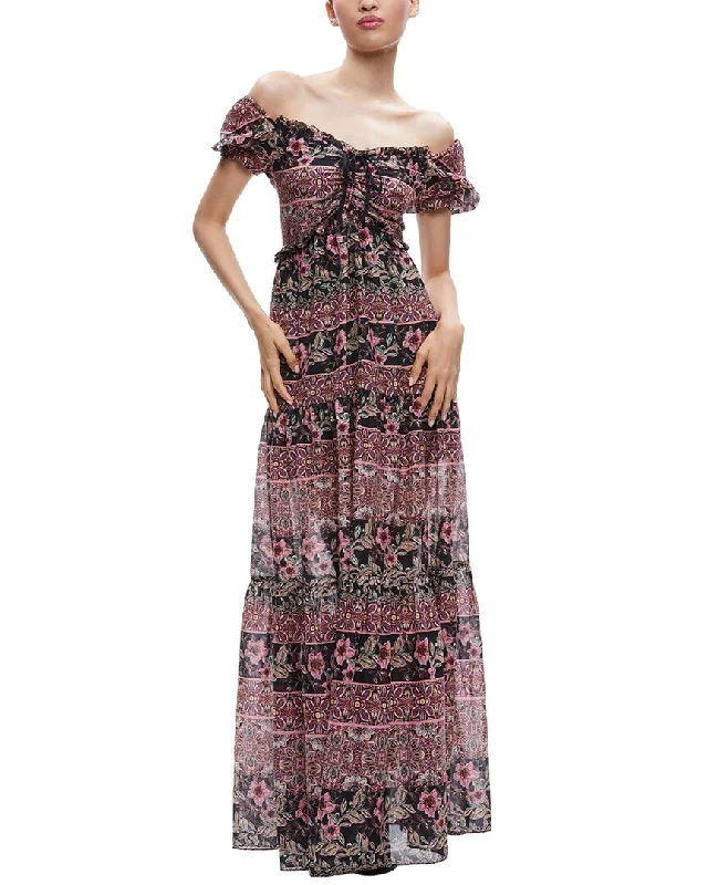 alice + olivia Andrea Tiered Silk-Blend Maxi Dress