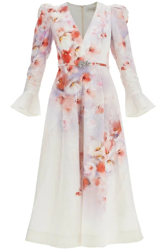 Zimmermann Women's  Floral Linen Midi Dress Ciara