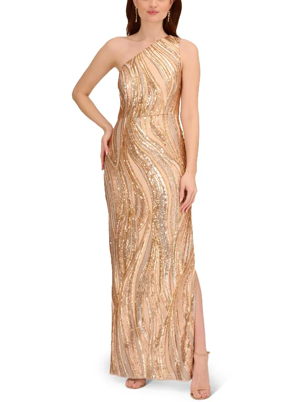 Womens Sequin One Shoulder Evening Dress