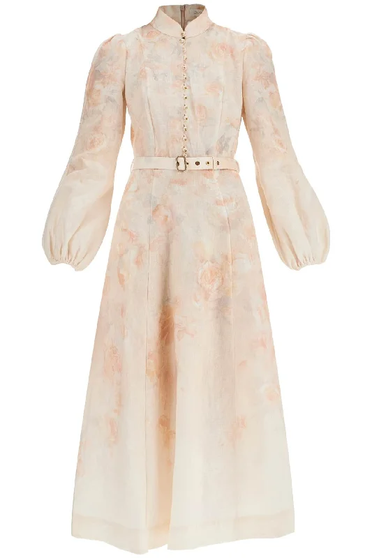 Zimmermann Women's  Floral Linen Midi Dress With Ruffled Sleeves