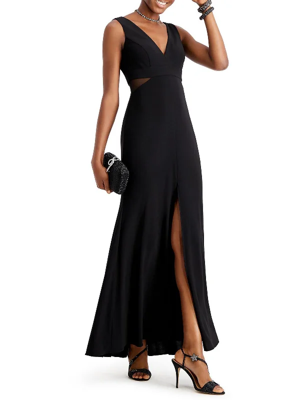 Womens Mesh Inset Sleeveless Evening Dress