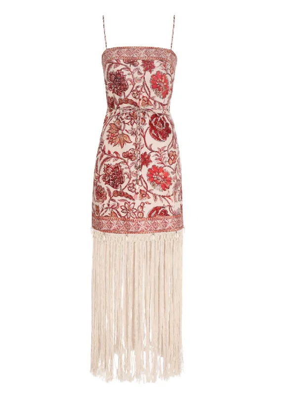 Vitali Fringe Mini Dress In Floral Sepia