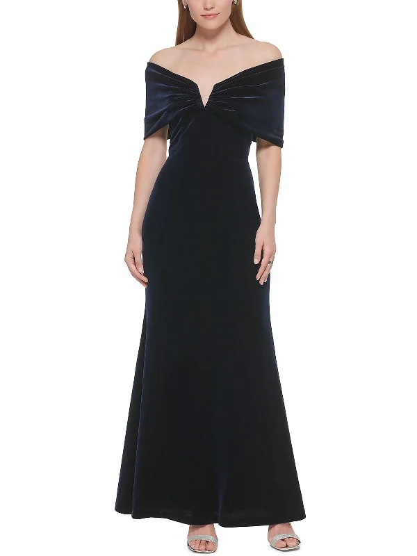 Womens Velvet Off-the-shoulder Evening Dress