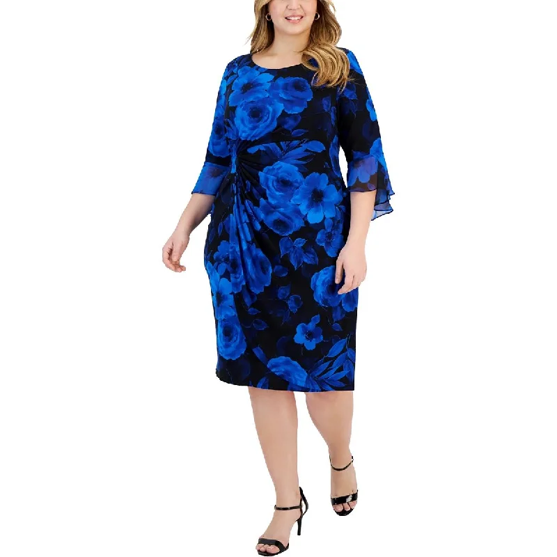 Plus Womens Printed Midi Sheath Dress