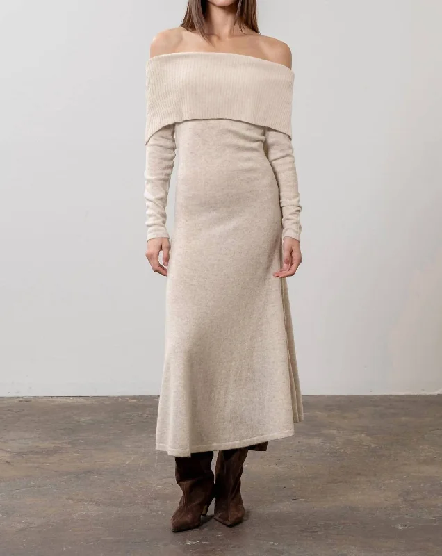 Marmalade Off-Shoulder Sweater Midi Dress In Beige