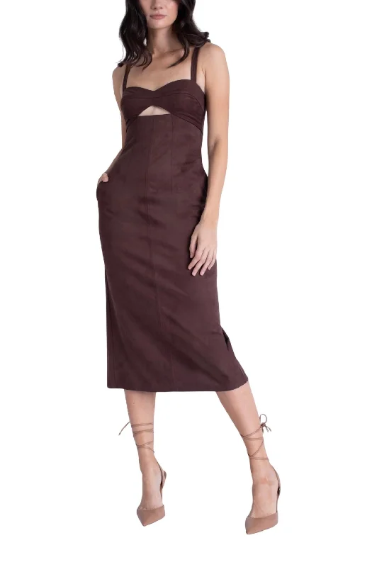 Olivia Suede Midi Dress In Brown