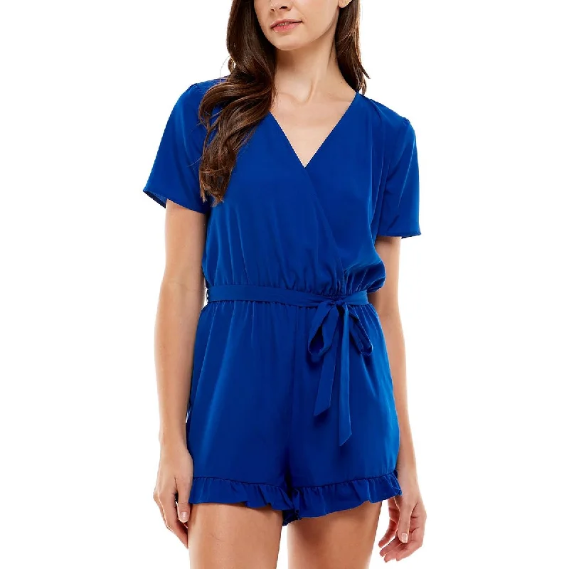 Kingston Grey Womens Juniors Ruffled Belted Romper