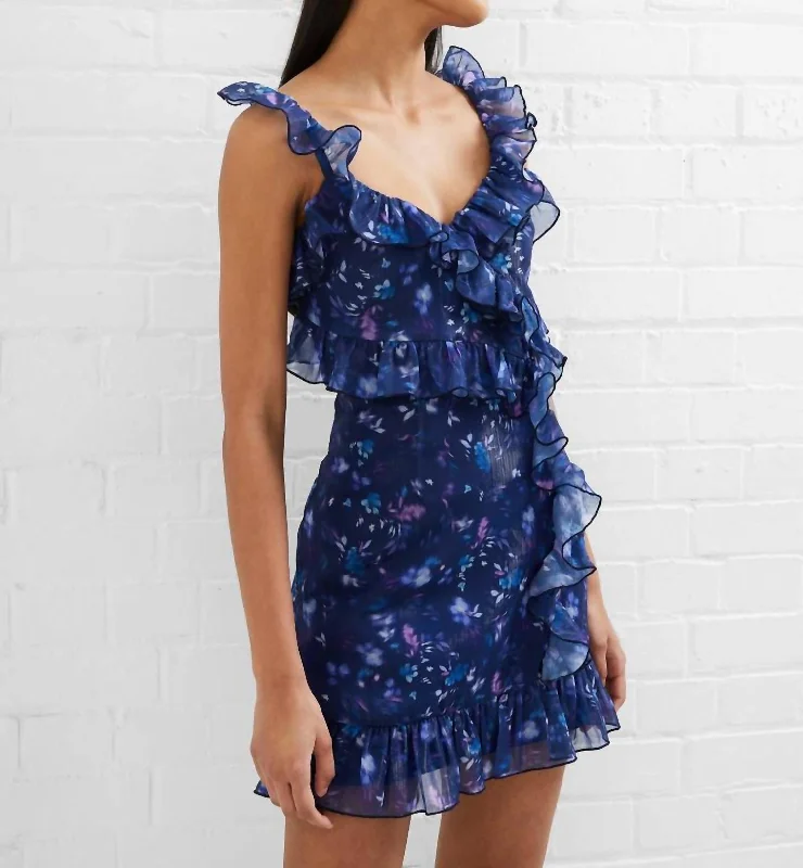 Aden Bai Sheen Frill Cami Mini Dress In Blue Depths