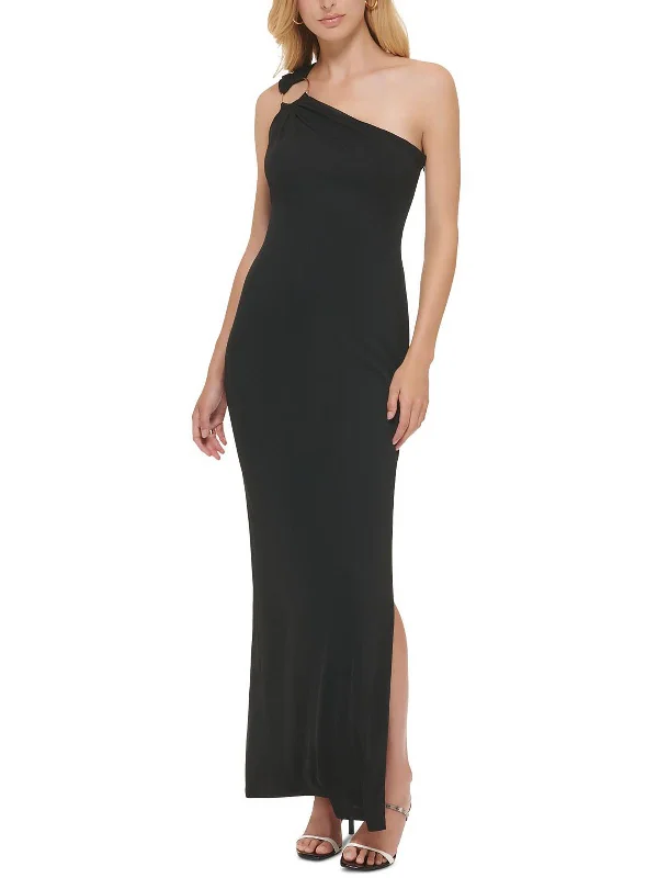 Womens O Ring One Shoulder Evening Dress