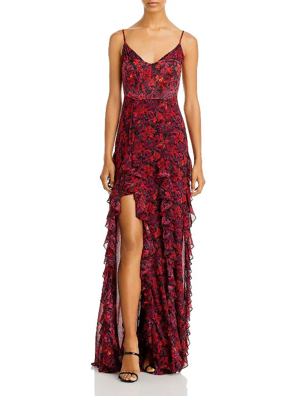 Womens Floral Ruffle Maxi Dress