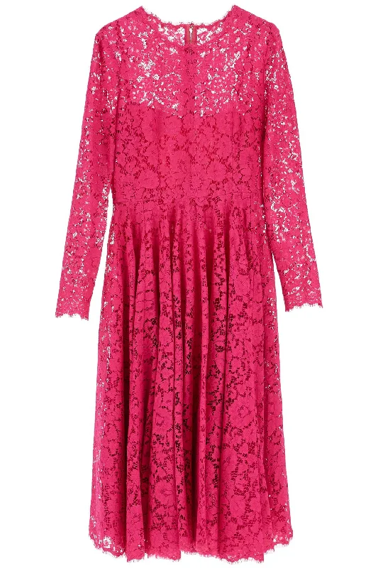 Dolce & Gabbana Women's Shocking pink Floral Lace Midi Dress