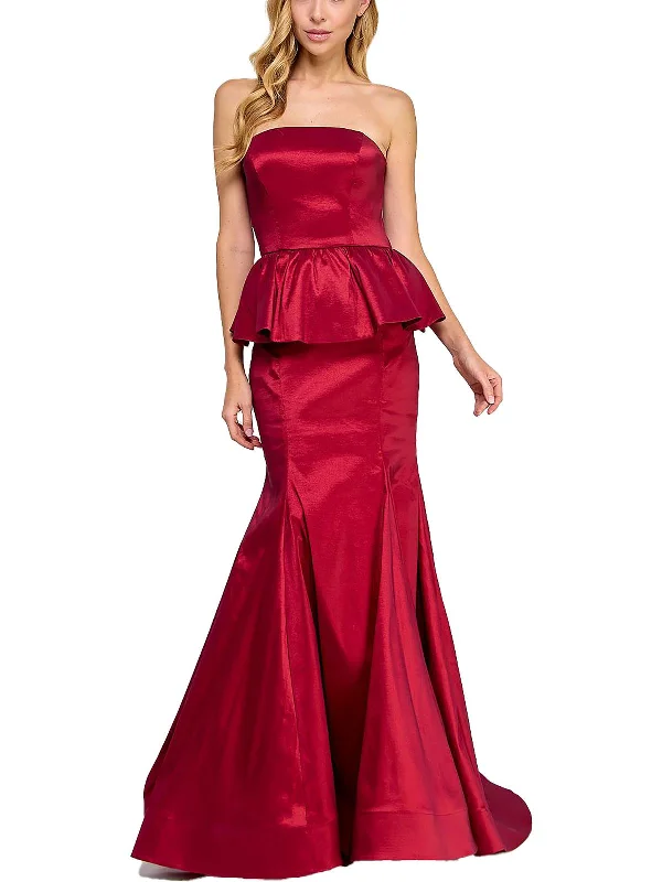 Juniors Womens Satin Strapless Evening Dress