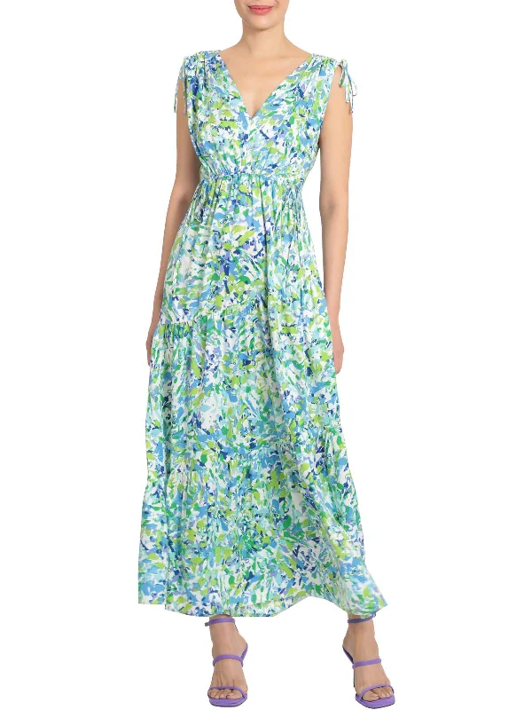 Womens Floral Double-V Maxi Dress