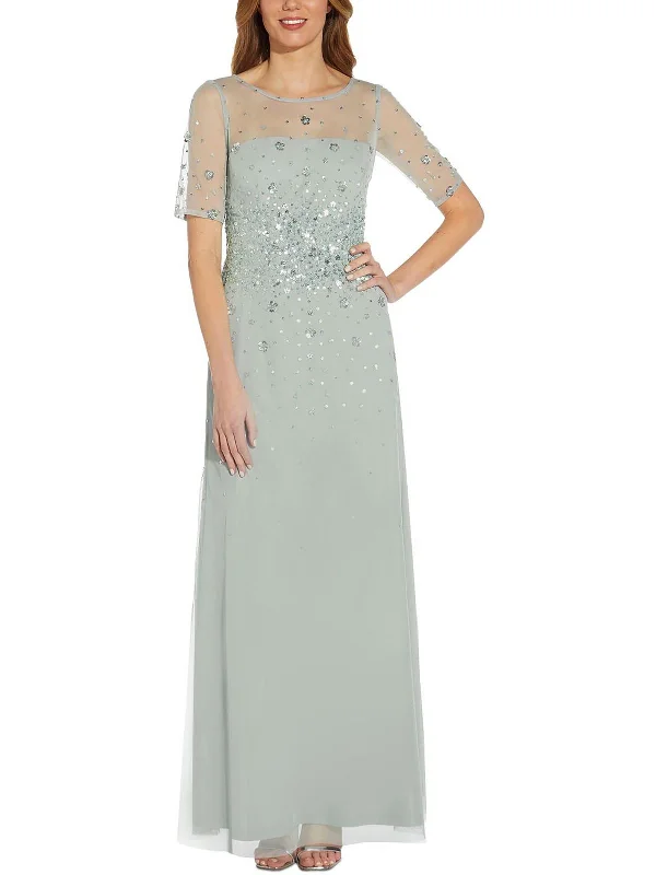 Womens Floral Embellished Evening Dress