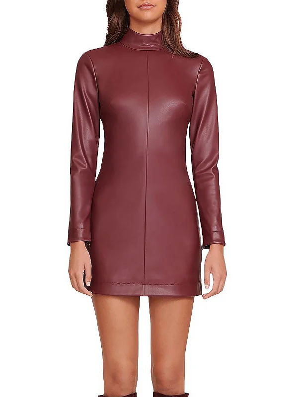 Womens Faux Leather Short Mini Dress