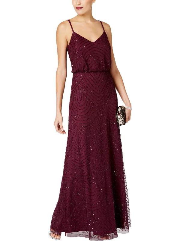 Womens Beaded Mesh Cocktail, Evening Dress