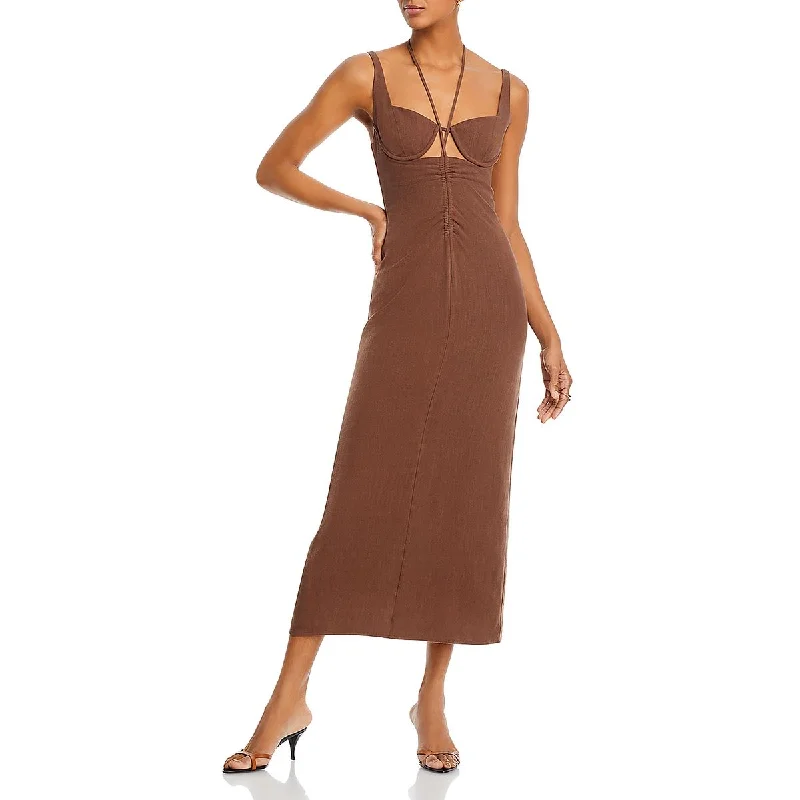 Womens Cut-Out Tie-Neck Midi Dress