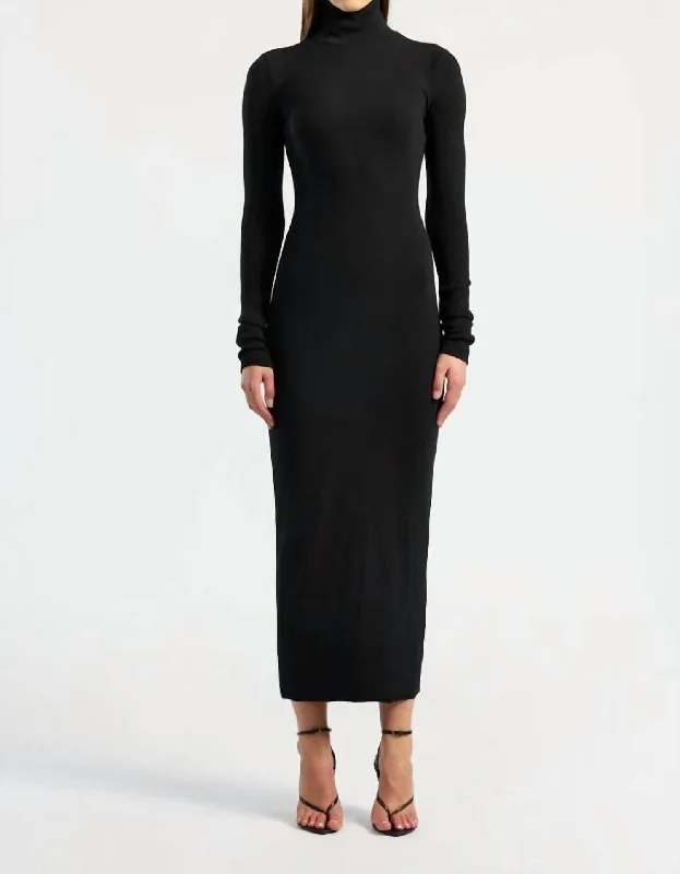 Cotton Citizen Verona Turtleneck Maxi Dress In Jet Black