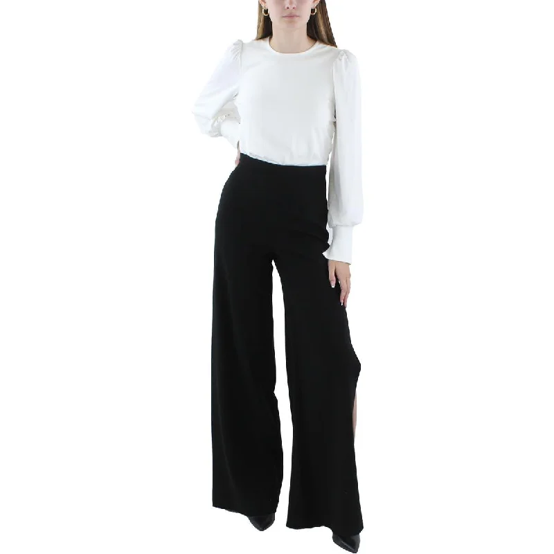 Black Halo Womens Long Puff Sleeve Wide Leg Jumpsuit