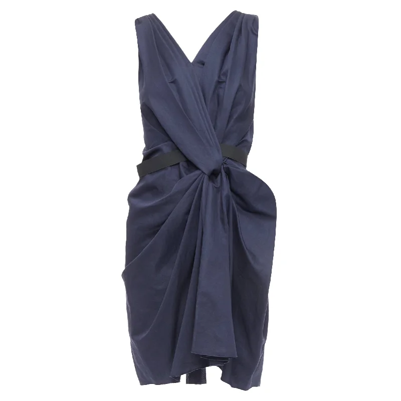 Lanvin ramie cotton drape belted mini dress