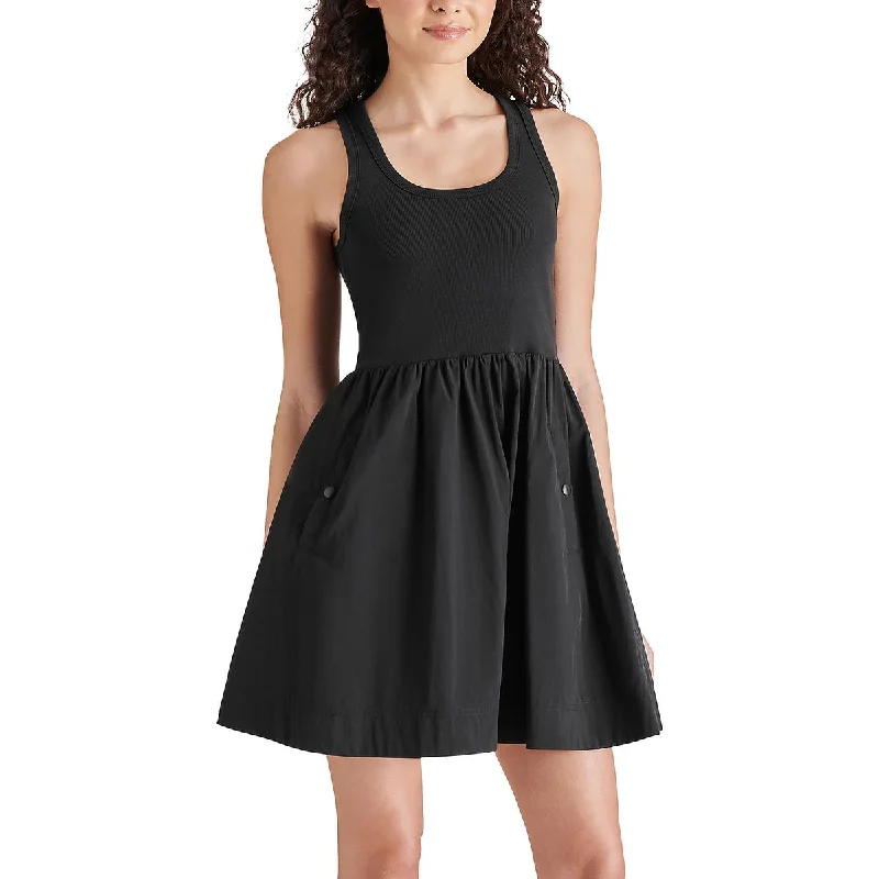 Womens Mini Mixed Media Fit & Flare Dress