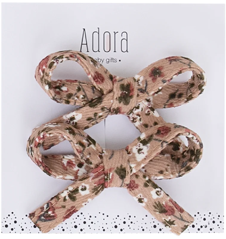 Adora Mini Corduroy Bow Clip Set - Berry Floral