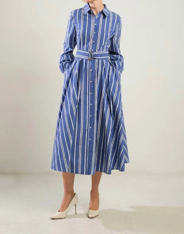 Anderson Striped Shirt Midi Dress In Blue/white/gold