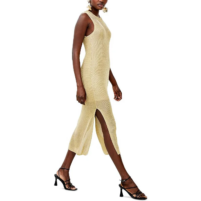 Womens Metallic Knitted Midi Dress