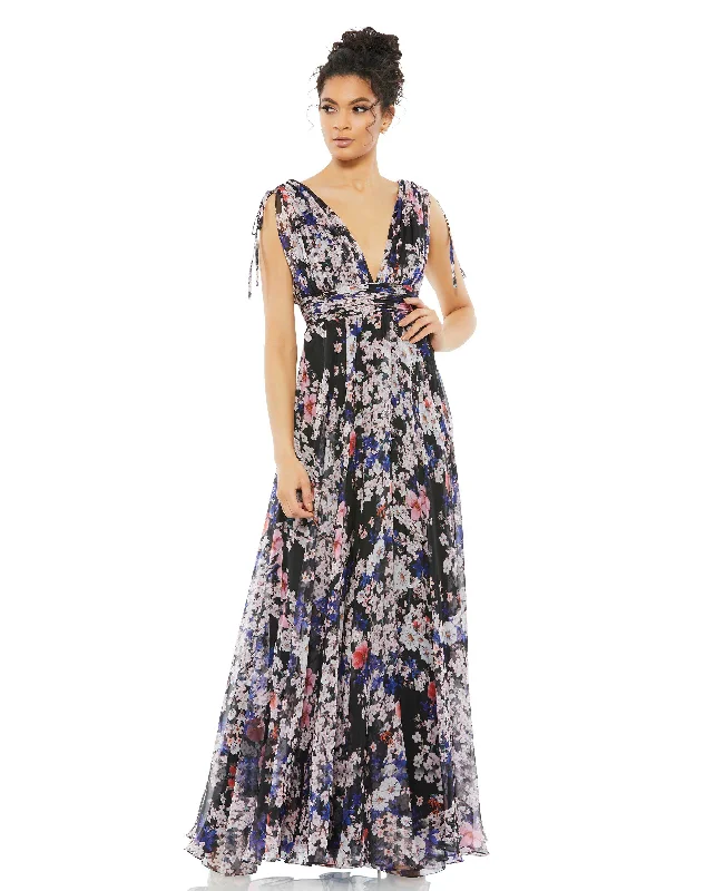 Floral Tie Shoulder V-Neck Maxi Dress