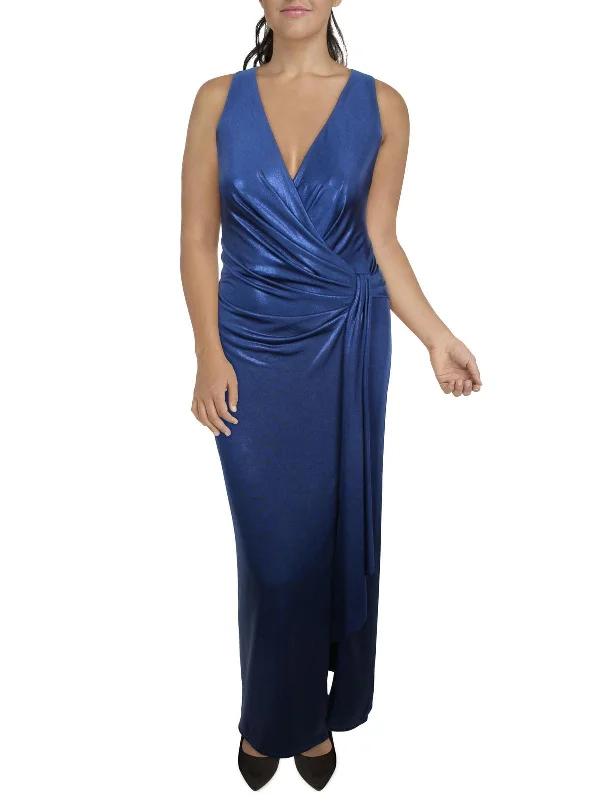 Womens Shimmer Slit Maxi Evening Dress