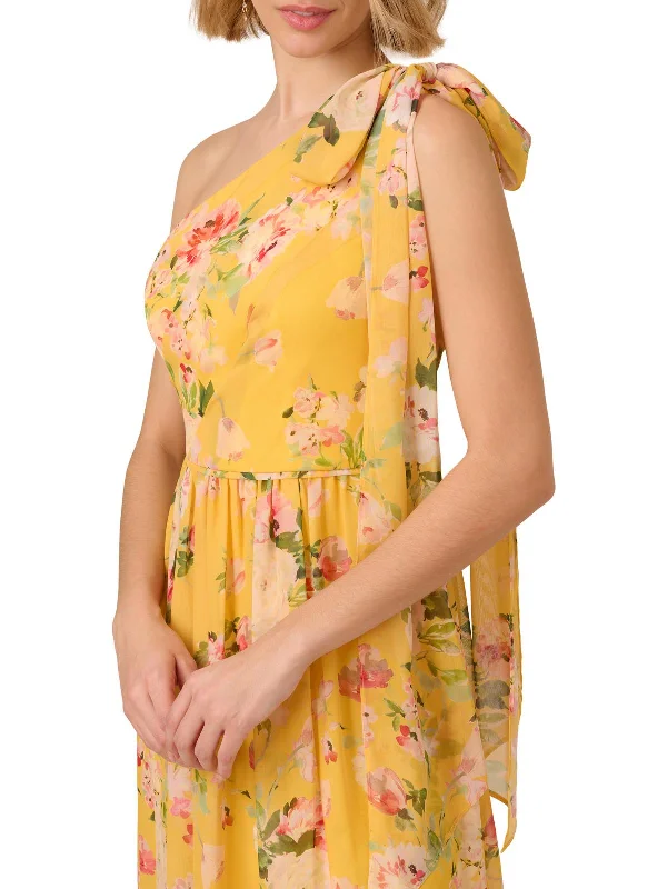 Womens Floral One Shoulder Evening Dress