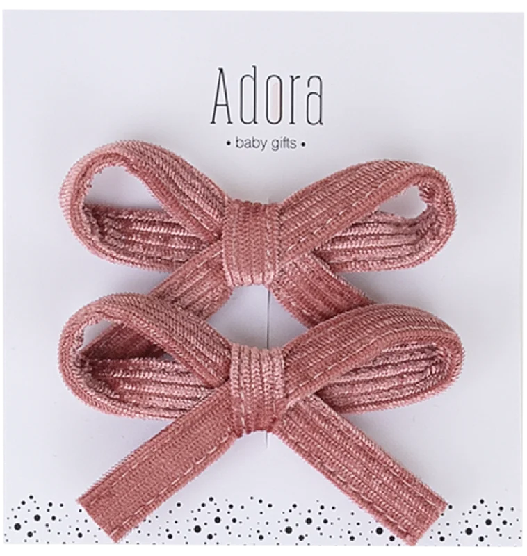 Adora Mini Corduroy Bow Clip Set - Old Rose Corduroy