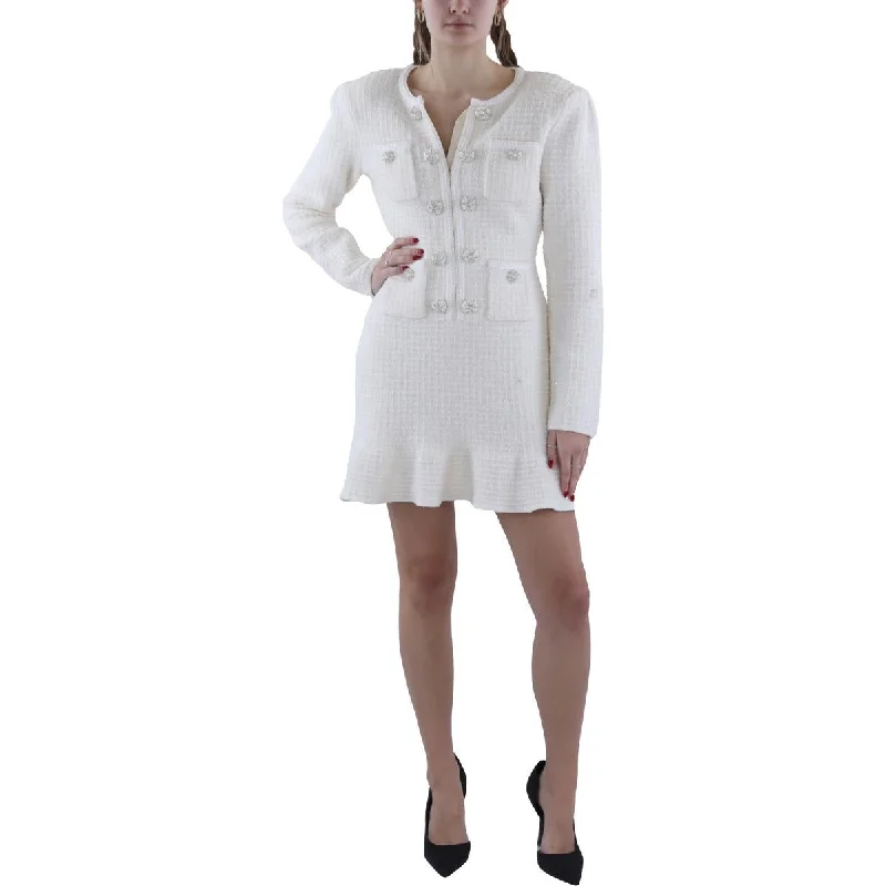 Womens Button Up Knit Mini Dress