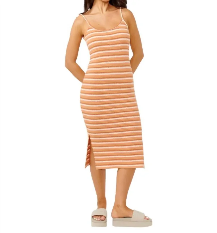 Bobbi Stripe Midi Dress In Tan