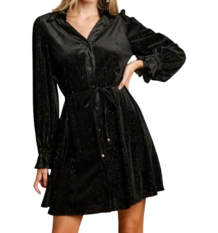 Textured Velvet Mini Dress In Black