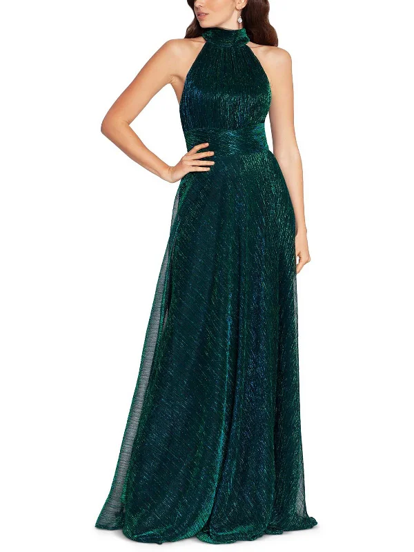 Womens Halter Metallic Evening Dress